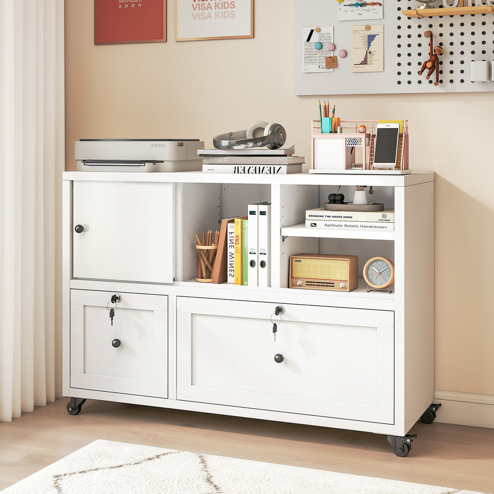 English Elm 28"h White Steel Rolling File Cabinet Locking Drawers Quiet Slides Home Office T2398P465996
