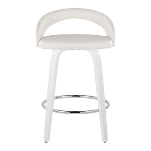 English Elm Fixed-height Swivel Counterstools with Faux Leather Seats Chrome Footrest Set of 2 B202S01834