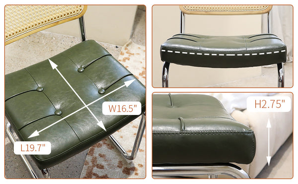 English Elm Dining Chairs Set of 4 Velvet Seat Woven Rattan Back Chrome Cantilever Frame Dark Green W2105S00002