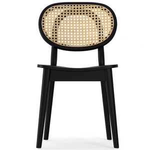 English Elm Rachel Black Dining Chair Set of 2 - Kiln-Dried Beech Wood, Rattan Cane Back, Matte Finish, Eco-Friendly Comfort B136P266912