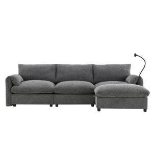 English Elm [video]96.5'' Chenille L-shaped Sectional with Usb Charging Ottoman Pockets Living Room N723S8776E