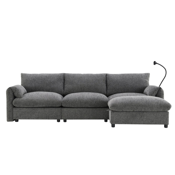 English Elm [video]96.5'' Chenille L-shaped Sectional with Usb Charging Ottoman Pockets Living Room N723S8776E