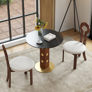 English Elm Modern Round Dining Table - 33.5" Sintered Stone Top, Wooden Legs & Gold Base, Perfect For Small Spaces W1535S00578