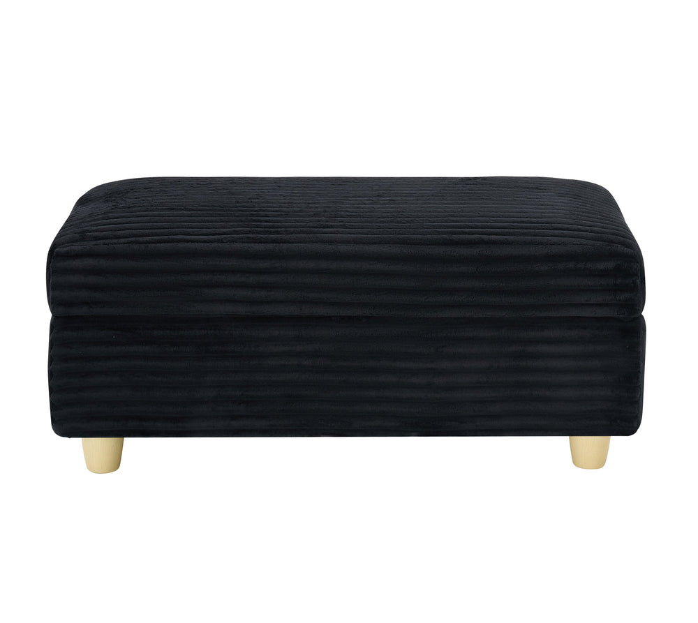 English Elm Black corduroy single sofa with ottoman storage, built-in armrest compartments, removable pillows, modern cozy design W1658S00135