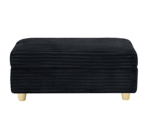 English Elm Black corduroy single sofa with ottoman storage, built-in armrest compartments, removable pillows, modern cozy design W1658S00135