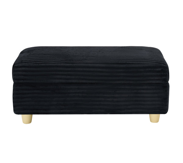 English Elm Black corduroy single sofa with ottoman storage, built-in armrest compartments, removable pillows, modern cozy design W1658S00135