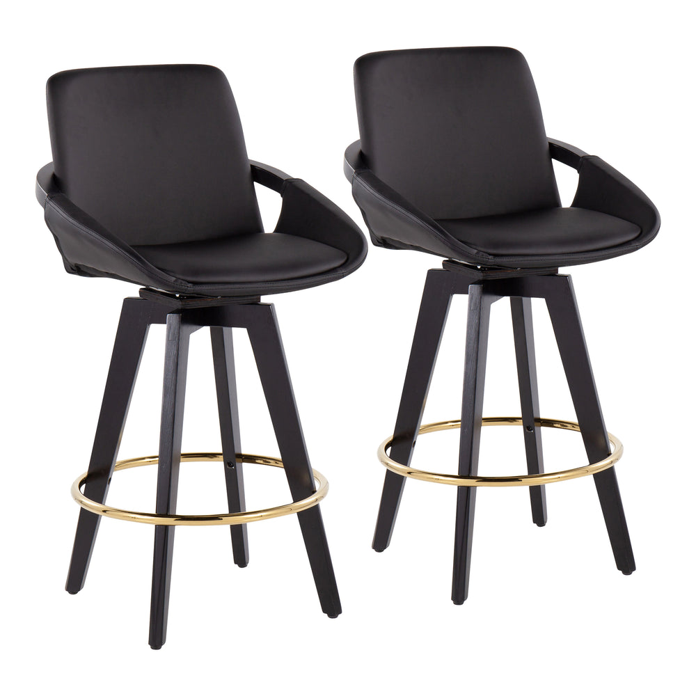 English Elm Cosmo Contemporary Counter Stools Set Of 2 - Stylish Black Wood & Gold Metal Footrest, Swivel Comfort B202S00207