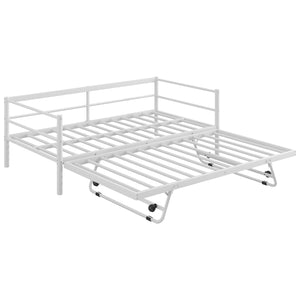English Elm Twin Metal Daybed with LED Lighting and Adjustable Pop-Up Trundle, Industrial Steel Frame, Heavy-Duty Support White N750P244915K