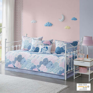 JLA Home Urban Habitat Kids - 6 Reversible Cotton Daybed Set Twin with Embroidered Unicorn Pillow, OEKO-TEX, Antimicrobial, Soft Clouds UHK13-0084