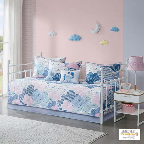JLA Home Urban Habitat Kids - 6 Reversible Cotton Daybed Set Twin with Embroidered Unicorn Pillow, OEKO-TEX, Antimicrobial, Soft Clouds UHK13-0084