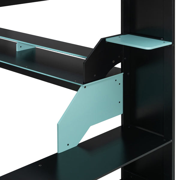English Elm Full Size Gaming Loft Bed with Rgb Lighting Built-in Desk and Usb Charging Ports Blue LT000275AAC