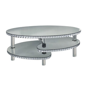 English Elm Silver Mirrored Oval Coffee Table Crystal Trim Acrylic Legs Glam Living Room Decor W3836P382489
