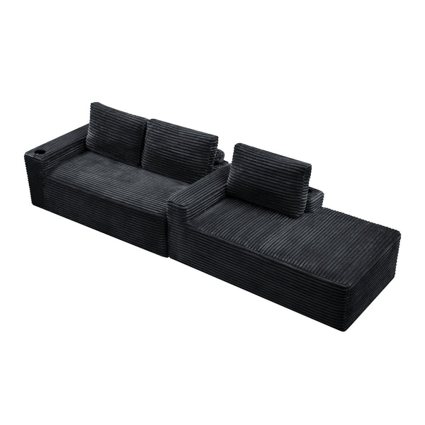 English Elm 104 Inch Corduroy Modular Sectional Sofa Deep Cushioned L Shaped Living Room Couch W5515S00023