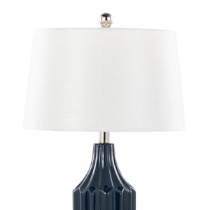 English Elm 23" Glossy Navy Ceramic Table Lamp with Woven Drum Shade for Nightstand or Console B202P224202