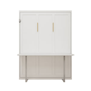 English Elm Multifunctional Queen Murphy Wall Bed with Hydraulic Soft Close and Solid Wood Slat Support W5290S00004