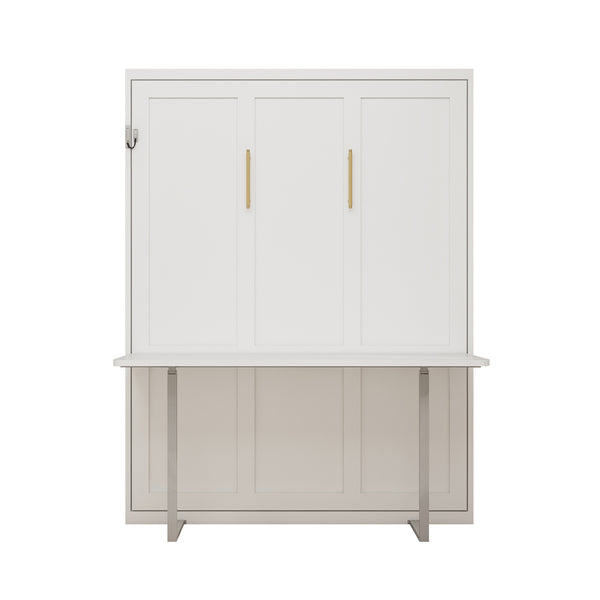 English Elm Multifunctional Queen Murphy Wall Bed with Hydraulic Soft Close and Solid Wood Slat Support W5290S00004