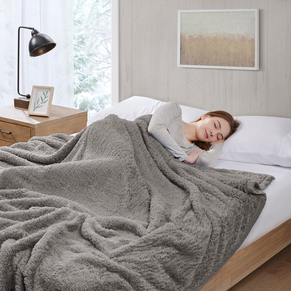 JLA Home Woolrich - Berber Woolrich Burlington plush berber blanket with velvet binding, OEKO‑TEX safe comfort for home layering and cozy nights Grey WR51-2211