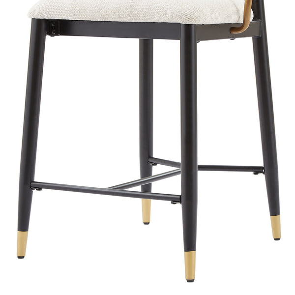 English Elm Counter Stools Set of 2 Matte Black Metal Frame Gold Tipped Legs Kitchen Island Seating Beige N771P405166M