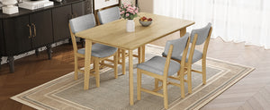 English Elm Rustic Farmhouse Five Piece Dining Set Rubberwood Legs Upholstered Chairs for Kitchen Natural N752S000089A