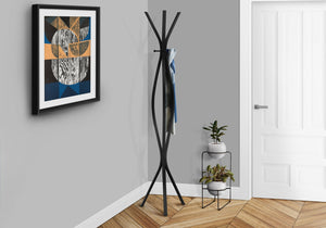 English Elm Coat Rack Hall Tree Freestanding 72" Black Metal 3 Nailhead Hooks Wavy Posts Tripod Base Stable B2710P218919
