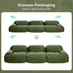 English Elm 3-seat Modular Corduroy Sectional Sofa Ergonomic Curved Design for Living Rooms Olive Green W714S01257