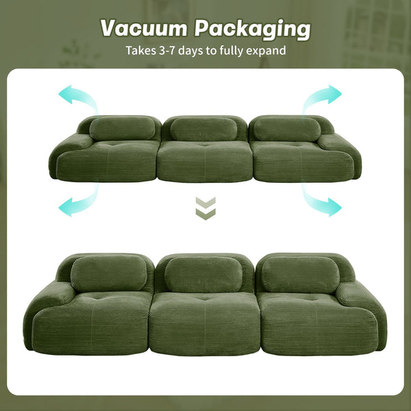 English Elm 3-seat Modular Corduroy Sectional Sofa Ergonomic Curved Design for Living Rooms Olive Green W714S01257