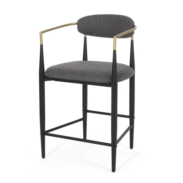 English Elm Christopher Knight Home® - Counter Stools Set Of 2 - Modern Charcoal Fabric With Black & Gold Iron Frames For Chic Dining N771P249370C