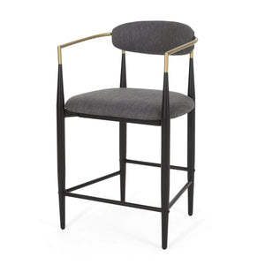 English Elm Counter Stools Set of Two Upholstered Matte Black Iron Frames with Gold Trim Modern N771P392273C