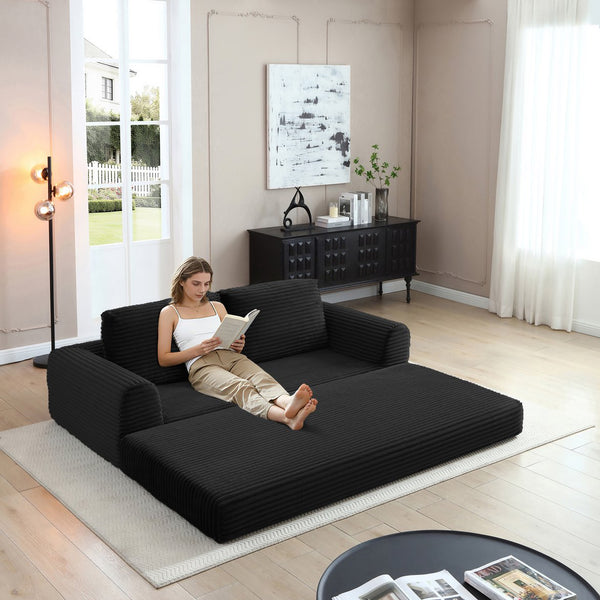 English Elm 2-in-1 Corduroy Futon Sofa Sleeper with Foam Fill and Modular Floor Profile Black W1117P417295