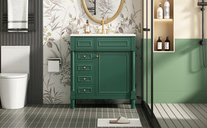 English Elm 30" Bathroom Vanity with Sink — Freestanding Modern Cabinet with Soft-Close Door, 2 Deep Drawers, Durable Basin Green N710P288938F