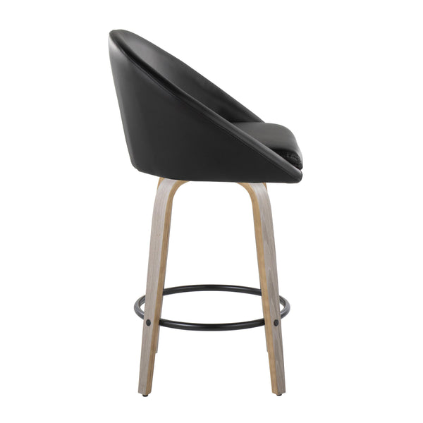 English Elm Fixed-height Swivel Counter Stools with Faux Leather Seats and Chrome Footrest Set of 2 Black B202S01838