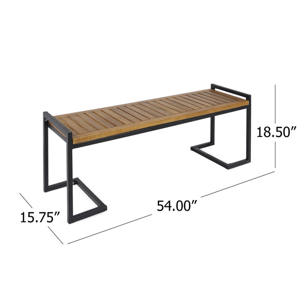 English Elm Christopher Knight Home® - HOPKINS Industrial Wood and Metal Bench with Acacia Wood Seat & Iron Frame, Handcrafted Accent Seating Teak 62621.00WTCBLK