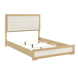 English Elm Contemporary LED Panel Queen Bed with Integrated Lighting, Sleek Wooden Frame and Modern Headboard Design Natural,White 67.5 L x 30.5 W x 5.5 H B011S01704