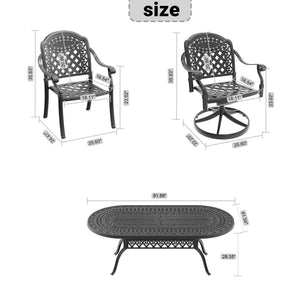 English Elm 7-piece Cast Aluminum Oval Patio Dining Set with Swivel Chairs Carved Detail W1710S00664