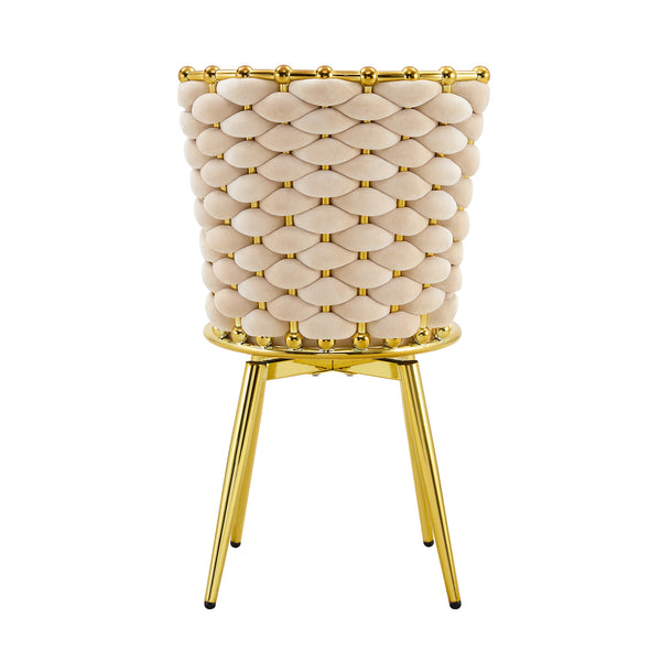 English Elm Set of 2 Velvet Dining Chairs with Braided Rope Backrests and Sculptural Metal Legs Beige W1512P491458