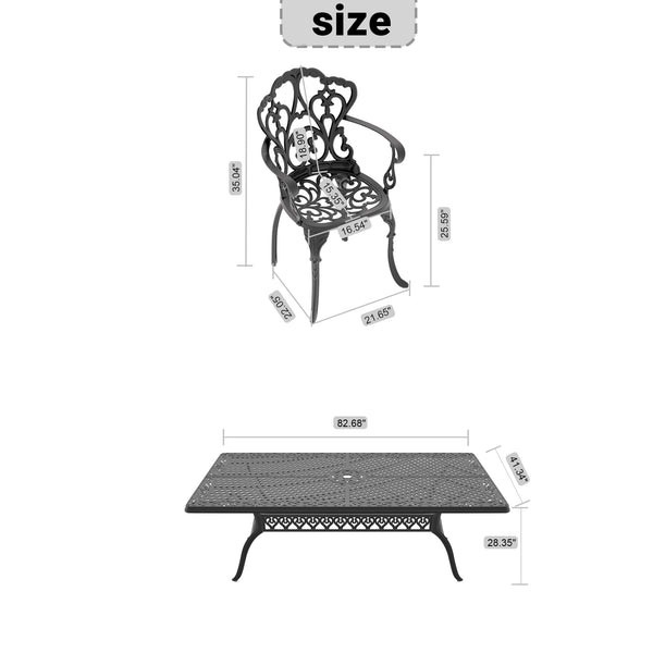 English Elm 9-piece Cast Aluminum Outdoor Dining Set with Ornate Carved Patio Design W1710S00612
