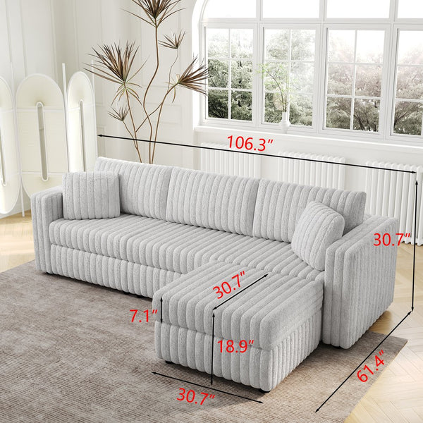 English Elm 106.3" Modern Light Gray 3-Person Sofa With Hydraulic Lift Storage & Stylish Throw Pillows For Comfort W1767S00010