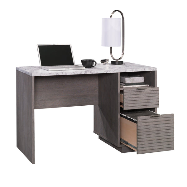 English Elm Desk, Medium Grey Finish – Stylish Space-Saving Design With Organized Storage & Cable Management B356P354468