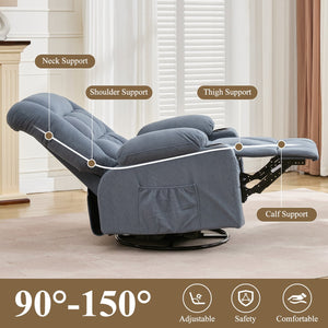 English Elm Kneading Massage Rocker Recliner with 4‑Point 3D Kneading, Heat, USB Port, Cup Holders & Swivel Comfort Blue W1521P390947