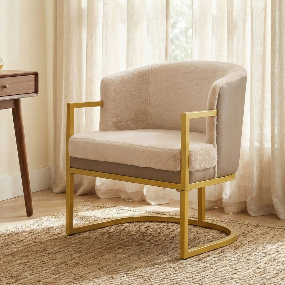 English Elm Modern Faux Fur Accent Chair Plush Upholstered Seat with Gold Iron Legs for Any Room Brown N763P360688D