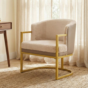 English Elm Modern Faux Fur Accent Chair Plush Upholstered Seat with Gold Iron Legs for Any Room Brown N763P360688D