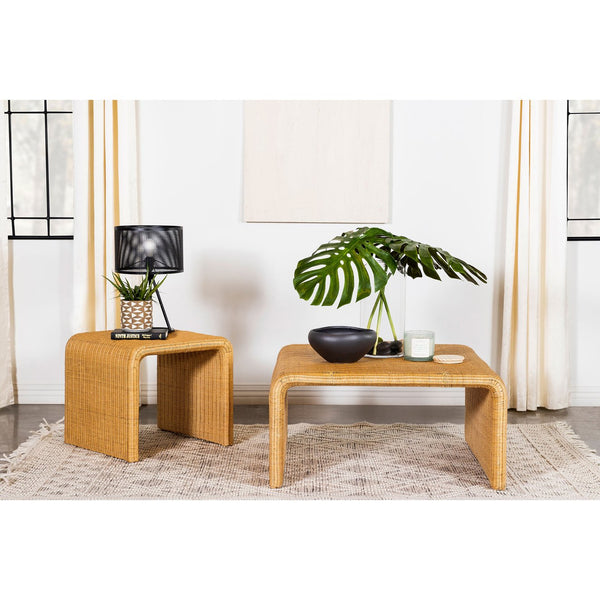English Elm Gage Woven Rattan Square End Table with Metal Base for Boho Living Spaces B062P440459