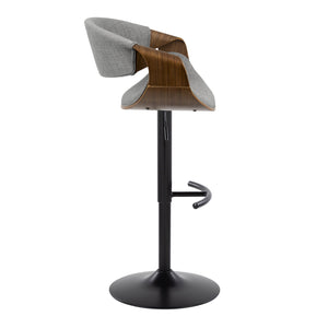 English Elm Curvo Adjustable Barstool Set Of 2 - Mid-Century Modern Design With Swivel, Walnut & Grey Fabric B202S00802