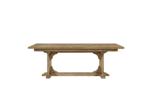 English Elm Trestle Solid Wood Dining Table with Hickory Geometric Veneer Top, Extends 84" to 114" with Leaves Beige 88 L x 48.75 W x 9.5 H B2699S00091
