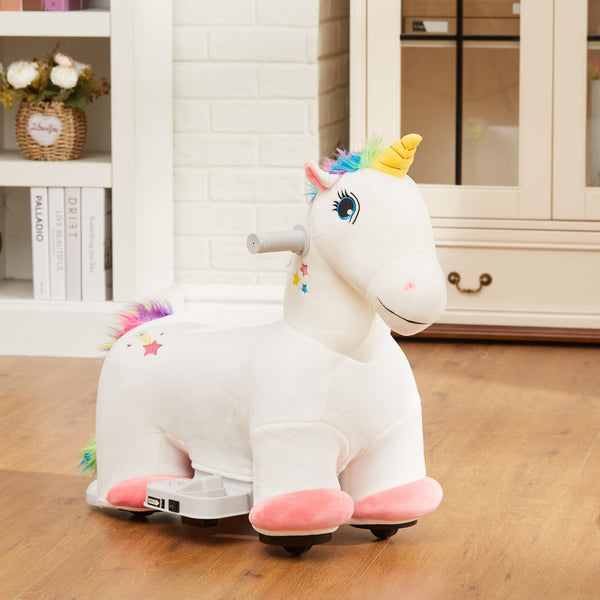 English Elm Qaba Battery Powered Toddler Ride on Pony with Music Soft Touch Foam Seat Pu Wheels White W2225P249817