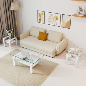 English Elm Set Of 2 Modern Square Side Tables - Sleek Tempered Glass & Mdf For Stylish Living Room Decor W241P300308-GIGA