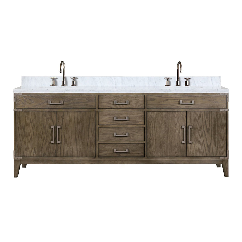 English Elm Grey Oak Double Bathroom Vanity with Hand Polished Carrara Marble Top Soft Close B2731P259974