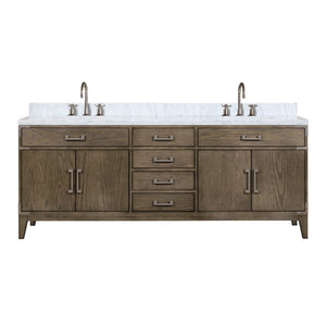 English Elm Grey Oak Double Bathroom Vanity with Hand Polished Carrara Marble Top Soft Close B2731P259974