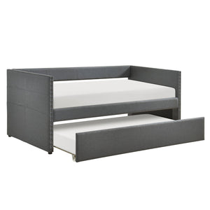English Elm Modern Upholstered Daybed with Pull Out Trundle Nailhead Trim and Side Storage Pockets Dark Gray B011P419496