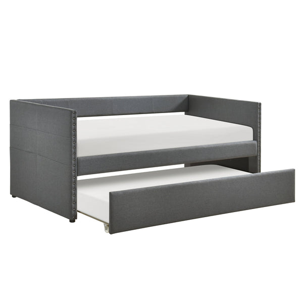 English Elm Modern Upholstered Daybed with Pull Out Trundle Nailhead Trim and Side Storage Pockets Dark Gray B011P419496